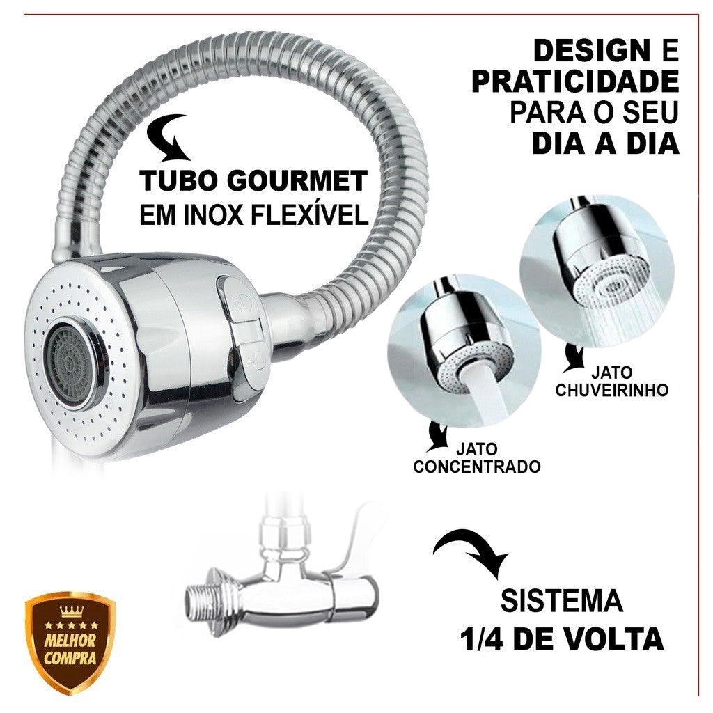 Torneira para Cozinha com Bico Flexível e Jato Duplo