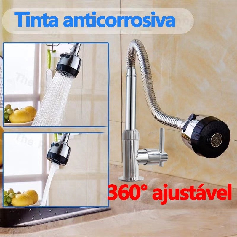 Torneira para Cozinha com Bico Flexível e Jato Duplo