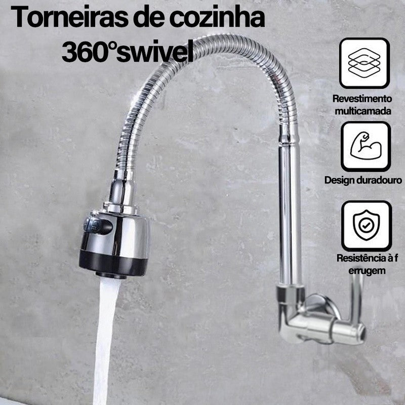 Torneira para Cozinha com Bico Flexível e Jato Duplo