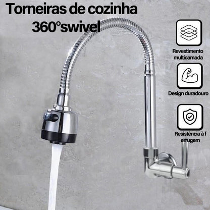 Torneira para Cozinha com Bico Flexível e Jato Duplo