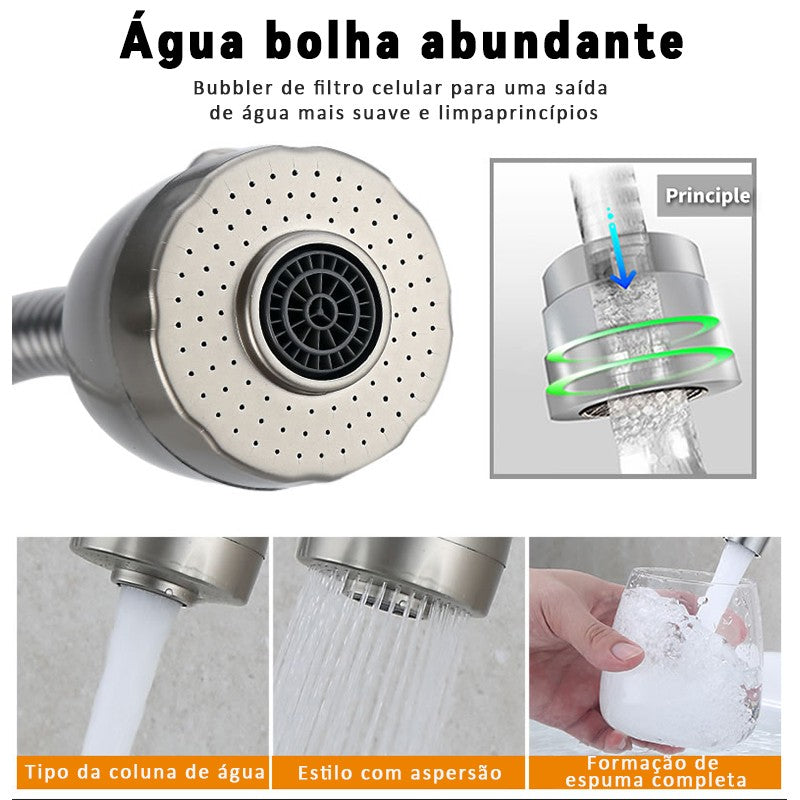 Torneira para Cozinha com Bico Flexível e Jato Duplo