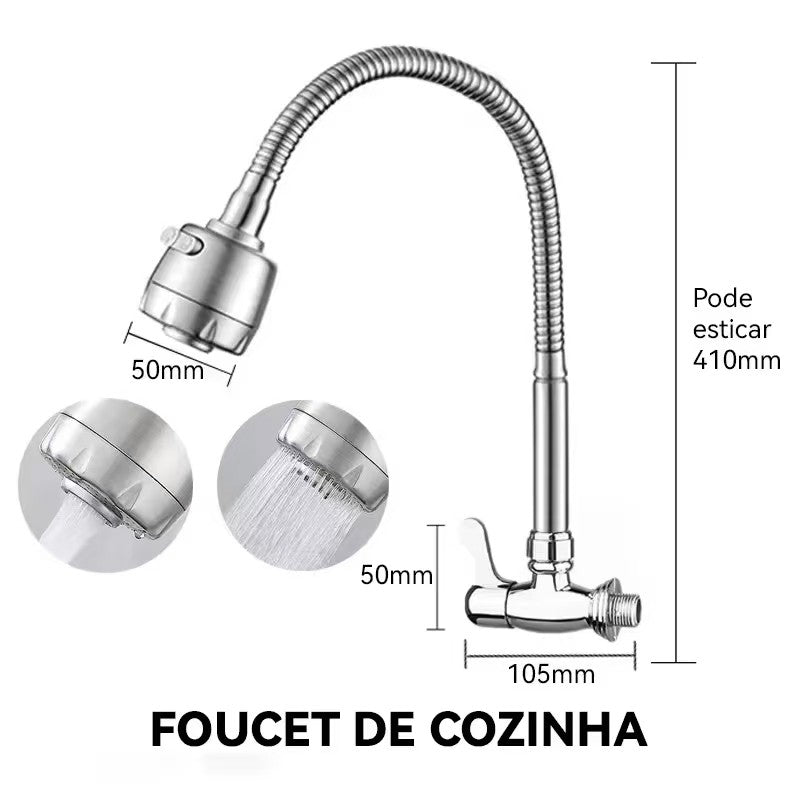 Torneira para Cozinha com Bico Flexível e Jato Duplo
