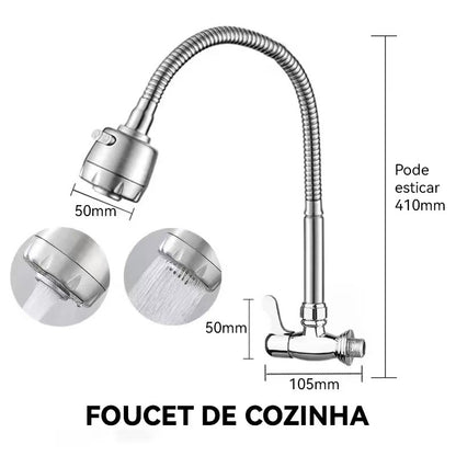 Torneira para Cozinha com Bico Flexível e Jato Duplo
